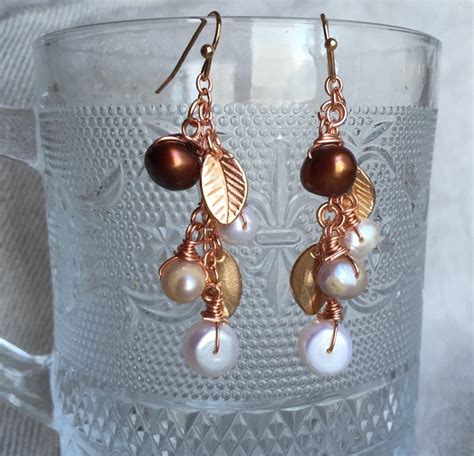 Rose Gold Pearl Earrings pearl and rose gold earrings bridal