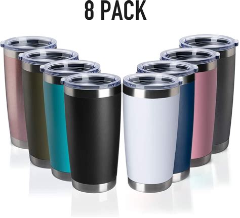 TDYDDYU 8 pack 20 OZ Double Wall Stainless Steel Vacuum Insulated Tumbler Coffee Travel Mug With ...