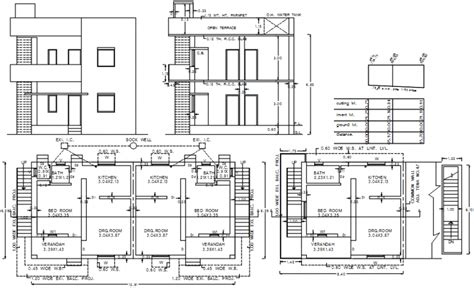 Simple house elevation, section and floor plan cad drawing details dwg file - Cadbull