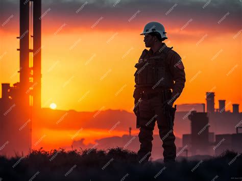 Premium AI Image | silhouette of a construction worker at sunset