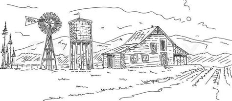 Country House Landscape Coloring Page - Free Printable Coloring Pages for Kids