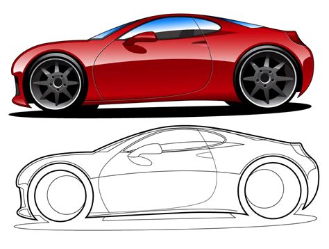 Red vector car illustrations with outline | TrashedGraphics