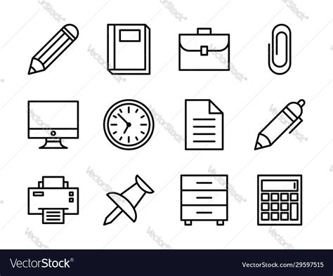 Office icon set outline Royalty Free Vector Image