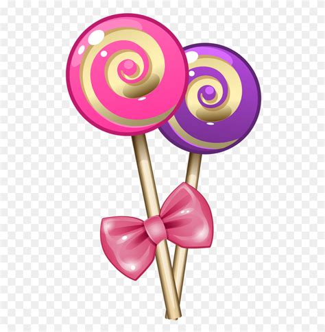 two lollipops with pink and purple bows on them, transparent background png