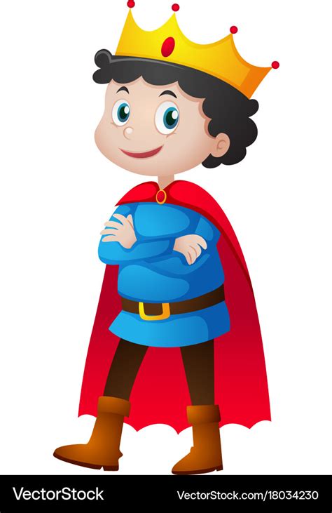 Prince with red cape and crown Royalty Free Vector Image