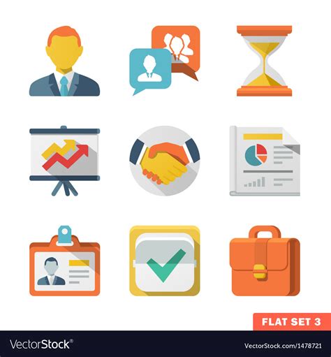 Business flat icon set Royalty Free Vector Image