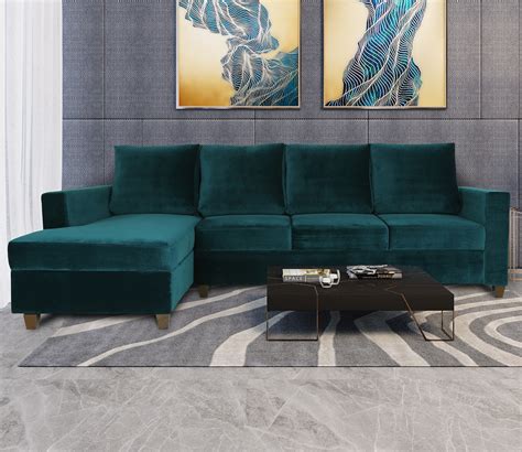 Buy Laura Left Aligned Sectional Sofa (Teal Upholstery) Online in India at Best Price - Modern L ...