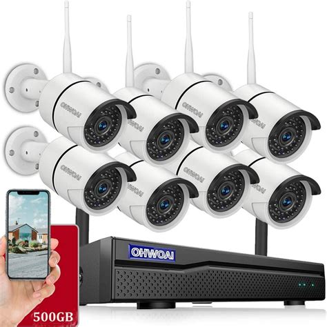 OHWOAI Security Camera System Wireless, 500G Hard Drive Pre-Install 8 Channel 1080P NVR, 8PCS ...