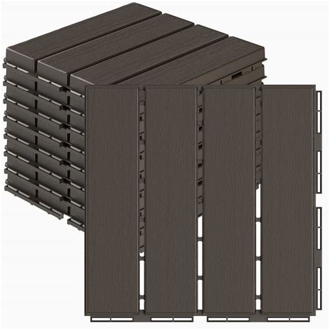 Goovilla Plastic Interlocking Deck Tiles, 9 Pack Patio Deck Tiles, 12"x12" Waterproof Outdoor ...