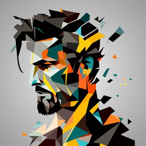 Human face of a man in abstract style, cubic portrait drawing for graphics, poster, banner ...