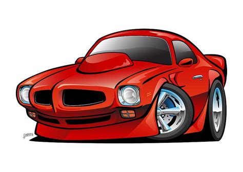 Classic Seventies American Muscle Car Cartoon Drawing by Jeff Hobrath - Fine Art America