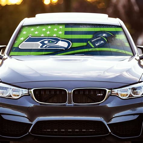 Seattle Seahawks American Flag Car Sunshade