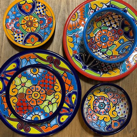 Our authentic Mexican Talavera Pottery plates, bowls, desert dishes, salt and pepper shakers (a ...