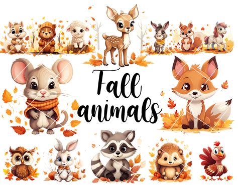 Fall Animals Clipart, Cute Animals Images, Cute Cartoon Farm Animals, Clipart Bundle, Bundle of ...