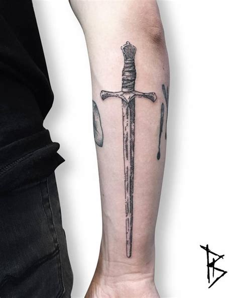 Woodcut style sword tattoo - Tattoogrid.net