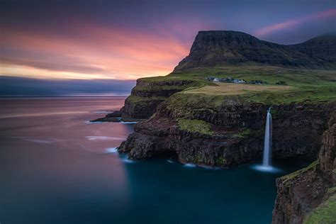 HD wallpaper: Faroe Islands, waterfalls, rock, mountain, Atlantic ocean | Wallpaper Flare