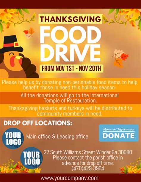 Thanksgiving Food Drive Flyer Template | Card Template