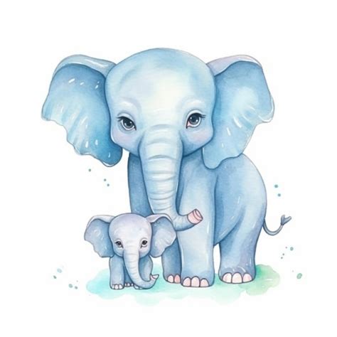 Premium AI Image | Watercolor illustration of a baby elephant and her mother.