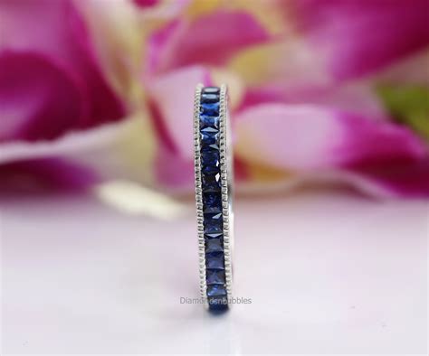 Vintage Inspired Blue Sapphire Full Eternity Band Vintage 14K - Etsy