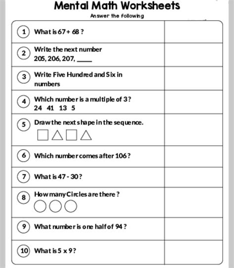 Mental maths worksheet | Mental maths worksheets, Mental math, Math worksheet