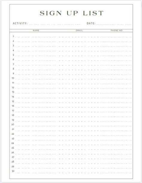 Printable Minimalist Lined Sign up Sheet Journal Insert Sign - Etsy