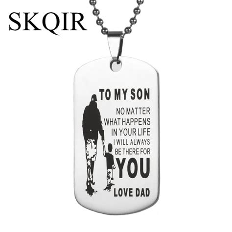 SKQIR Personality TO MY SON/DAUGHTER Stainless Steel Pendant Necklaces Engrave Love Dad/Mum ID ...