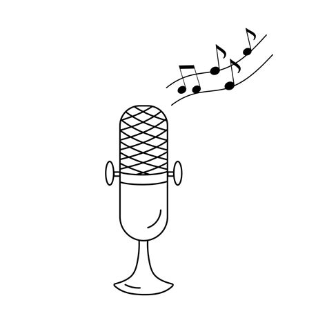 Microphone icon and notes outline. Classic mic in simple style isolated on white background ...