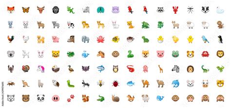 All Animals Vector Icons. Emoji Set. Colorful Wildlife Symbols. Animal Face, Head Emojis ...