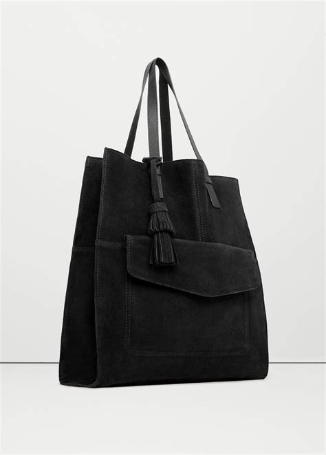 Mango Leather Shopper Bag in Black - Lyst