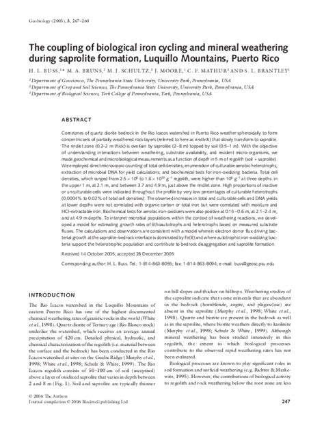 (PDF) Biological Iron Cycling and Weathering in Saprolite Formation