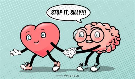 Heart Brain Funny Valentine's Illustration Vector Download