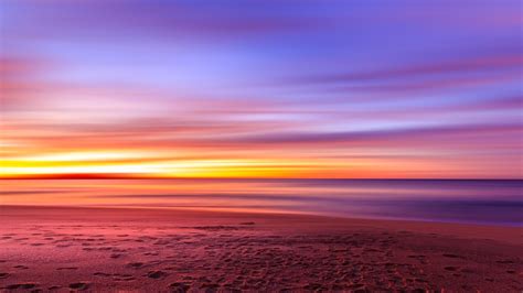 1920x1080 Purple Sky Beach Sunset Sand Footprints Laptop Full HD 1080P HD 4k Wallpapers, Images ...