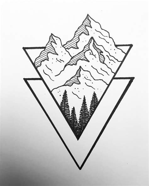 Excited to share this item from my #etsy shop: Black and White Geometric Mountain Drawing Framed ...