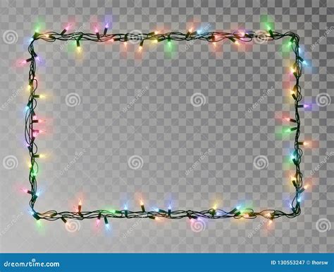 Christmas Lights Border Vector, Light String Frame Isolated on Dark Background with Copy Space ...