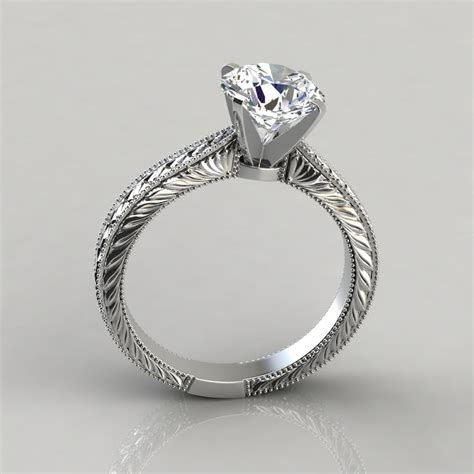 Hand Engraved Solitaire Engagement Ring | Forever Moissanite