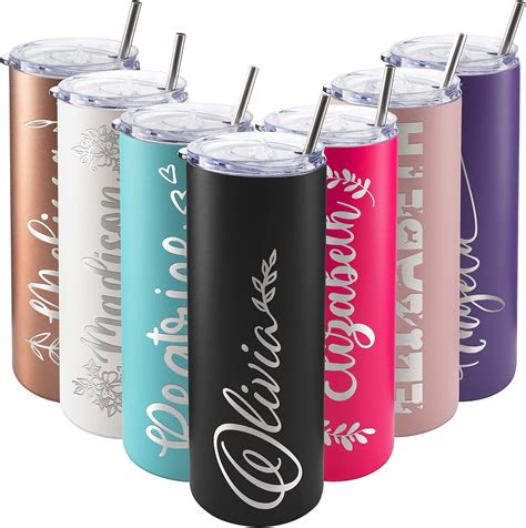 Amazon.com | Personalized Skinny Tumblers with Lid, Gifts for Her 20 oz Black, 12 Designs ...