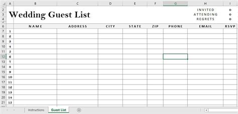 Wedding Guest List Template Excel Spreadsheet Editable | Etsy