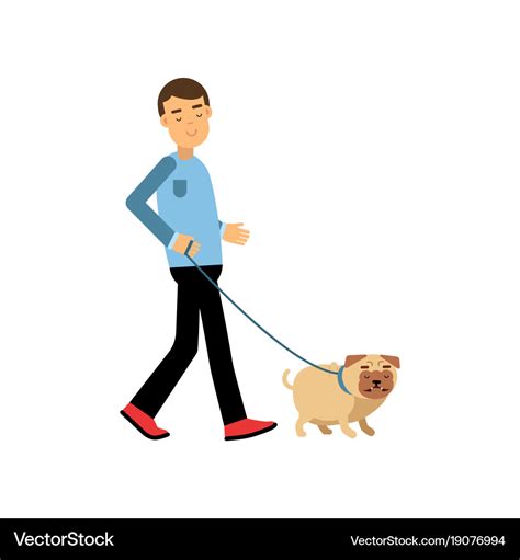 Young man walking with his dog colorful cartoon Vector Image