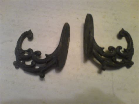 Antique Victorian Cast Iron Wall Hooks or Curtain Rod Holders 3 High for Coat Hat Towel Hooks ...