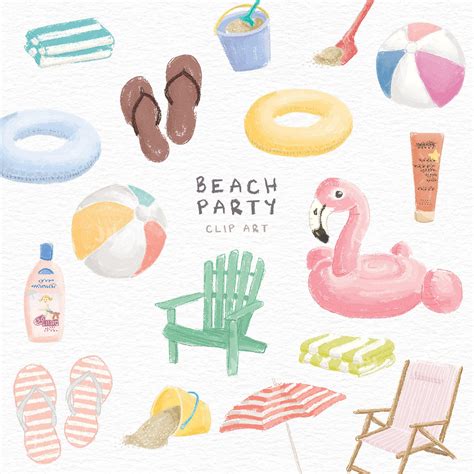 Beach Party, Set of 32 Clip Art Files, Instant Downloadable Clipart Files, Bright and Exciting ...