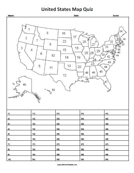 United States Map Quiz – Free Printable