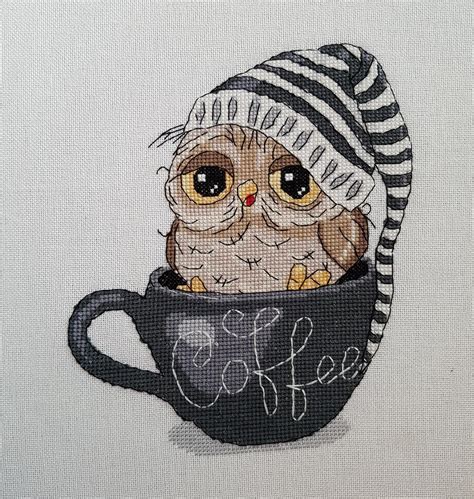 Owl with coffee pdf download counted cross stitch pattern | Etsy Cross Stitch Sampler Patterns ...