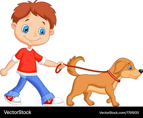 Cute cartoon boy walking with dog Royalty Free Vector Image