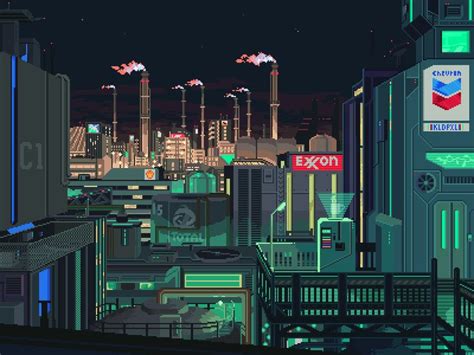 Industrial complex (Pixel art) Pixel Art, Scifi City, Digital Painting, Digital Art, 2d Game Art ...