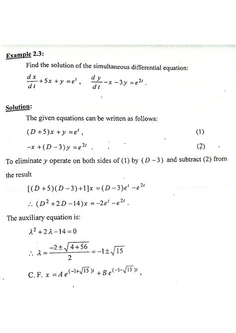 SOLUTION: Ordinary differential equations examples on simultaneous linear differential equations ...