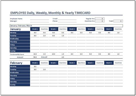 Daily, Weekly & Monthly Time Cards for Employees | Word & Excel Templates