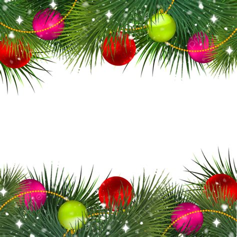 Merry Christmas Border With Garland Bunches And Balls Transparent Background Vector Images ...