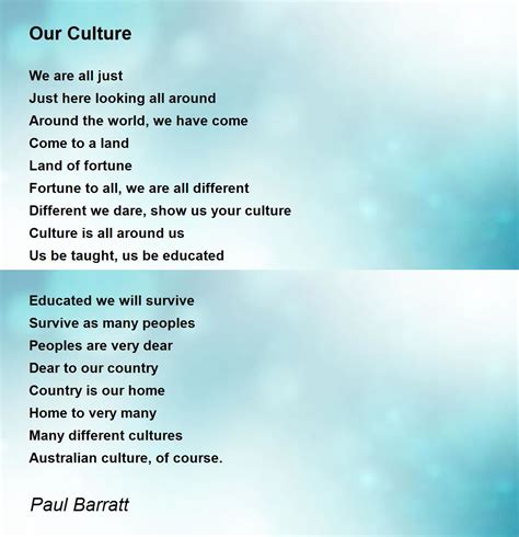 Our Culture Poem by Paul Barratt - Poem Hunter