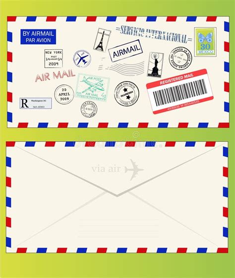 Air Mail Envelope with Postal Stamps Stock Vector - Illustration of communication, paris: 8167185