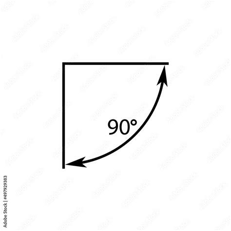 90 degrees angle vector icon. Right angle symbol with arrow. Isolated illustration on white ...